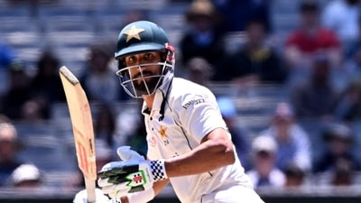 Pakistan batsman Shan Masood plays a shot on the fourth day of the second cricket Test match between Australia and Pakistan at the Melbourne Cricket Ground (MCG) in Melbourne on December 29, 2023 (AFP) Pakistan batsman Shan Masood plays a shot on the fourth day of the second cricket Test match between Australia and Pakistan at the Melbourne Cricket Ground (MCG) in Melbourne on December 29, 2023 (AFP)