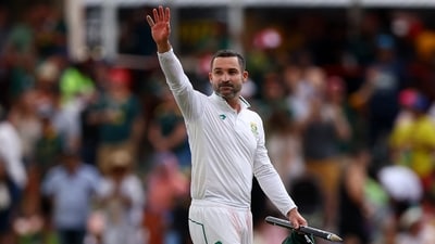 South Africa's Dean Elgar celebrates after winning the match (REUTERS)