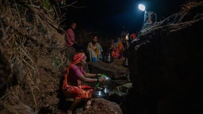 In the month of December there is a water crisis in the Fughale village in Shahpur Tehsil. Village women are spending whole nights in the forest to collect the water from natural sources.Thane, India Dec 29,2023. (Photo by Raju Shinde/HT Photo) In the month of December there is a water crisis in the Fughale village in Shahpur Tehsil. Village women are spending whole nights in the forest to collect the water from natural sources.Thane, India Dec 29,2023. (Photo by Raju Shinde/HT Photo)