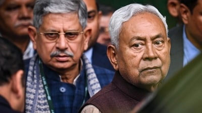 Lalan Singh announced his exit in his presidential speech at the start of the JD (U)'s national executive meeting in New Delhi. (HT Photo/Raj K Raj)