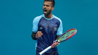 India's Sumit Nagal celebrates a point against Kazakhstan's Beibit Zhukayev during the men's singles tennis match at the 19th Asian Games (PTI) India's Sumit Nagal celebrates a point against Kazakhstan's Beibit Zhukayev during the men's singles tennis match at the 19th Asian Games (PTI)