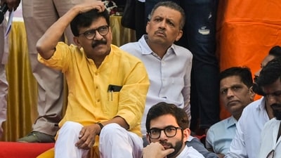 Mumbai: Shiv Sena (UBT) leader Aaditya Thackeray with Sanjay Raut during a protest march earlier this month. (File) (PTI) Mumbai: Shiv Sena (UBT) leader Aaditya Thackeray with Sanjay Raut during a protest march earlier this month. (File) (PTI)