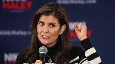 Former UN ambassador and 2024 presidential hopeful Nikki Haley speaks at a campaign town hall event at Hilton Garden Inn in Lebanon, New Hampshire on December 28, 2023. (Photo by Joseph Prezioso / AFP) (AFP) Former UN ambassador and 2024 presidential hopeful Nikki Haley speaks at a campaign town hall event at Hilton Garden Inn in Lebanon, New Hampshire on December 28, 2023. (Photo by Joseph Prezioso / AFP) (AFP)
