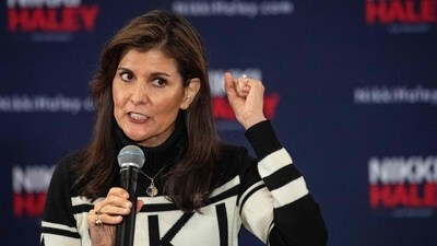 Former UN ambassador and 2024 presidential hopeful Nikki Haley speaks at a campaign town hall event at Hilton Garden Inn in Lebanon, New Hampshire on December 28, 2023. (Photo by Joseph Prezioso / AFP) (AFP) Former UN ambassador and 2024 presidential hopeful Nikki Haley speaks at a campaign town hall event at Hilton Garden Inn in Lebanon, New Hampshire on December 28, 2023. (Photo by Joseph Prezioso / AFP) (AFP)