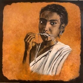 One of the paintings on display at the exhibition by Aashima Mehrotra and M Sarada.