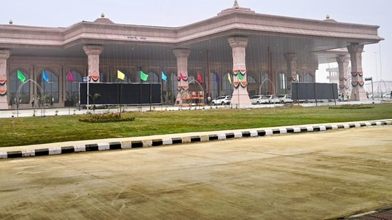 A picture of the newly constructed airport in Uttar Pradesh's Ayodhya. The airport, adorned with contemporary conveniences and themed around the life of Lord Ram, is anticipated to boost the local economy and promote religious tourism upon its opening. Prime Minister Modi will inaugurate the Maharishi Valmiki International Airport and the redeveloped Ayodhya railway station on December 30.(ANI)