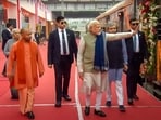 Prime Minister Narendra Modi with Uttar Pradesh governor Anandiben Patel, chief minister Yogi Adityanath, deputy CM Keshav Prasad Maurya and Union railways minister Ashwini Vaishnaw during the inauguration of redeveloped Ayodhya Dham Station on December 30. Prime Minister Narendra Modi with Uttar Pradesh governor Anandiben Patel, chief minister Yogi Adityanath, deputy CM Keshav Prasad Maurya and Union railways minister Ashwini Vaishnaw during the inauguration of redeveloped Ayodhya Dham Station on December 30.