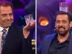 Dharmendra and Salman Khan doing the Jamal Kudu step. Dharmendra and Salman Khan doing the Jamal Kudu step.