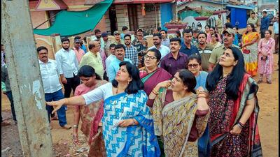 A fact-finding team of the BJP at the incident site in Belagavi where a tribal woman was assaulted and paraded naked. (Arun Kumar Rao) A fact-finding team of the BJP at the incident site in Belagavi where a tribal woman was assaulted and paraded naked. (Arun Kumar Rao)