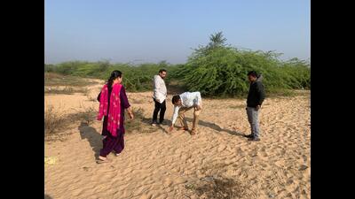 A team of the Haryana Saraswati Heritage Development Board collects samples in Sidhpur of Gujarat. (HT) A team of the Haryana Saraswati Heritage Development Board collects samples in Sidhpur of Gujarat. (HT)