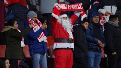 A Girona supporter dressed as Santa Claus. (AFP)