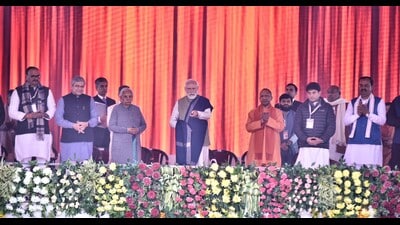 On the Maharishi Valmiki International Airport that was launched by the PM earlier, Scindia said: “Now, planes such as Boeing and Airbus will also be able to land in Ayodhya, and flights to Delhi and Ahmedabad will be operated from here. Ayodhya will be connected to every corner of India.” (Deepak Kumar) On the Maharishi Valmiki International Airport that was launched by the PM earlier, Scindia said: “Now, planes such as Boeing and Airbus will also be able to land in Ayodhya, and flights to Delhi and Ahmedabad will be operated from here. Ayodhya will be connected to every corner of India.” (Deepak Kumar)