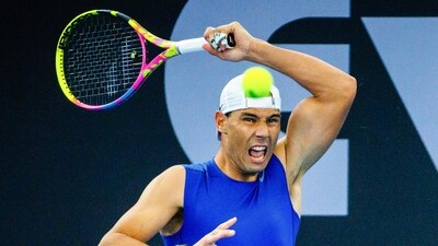 Rafael Nadal attends a training session ahead of the Brisbane International. (AFP)