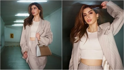 Khushi Kapoor exudes Gen Z vibes in stylish oversized beige pantsuit. All pics (Instagram/@khushi05k) Khushi Kapoor exudes Gen Z vibes in stylish oversized beige pantsuit. All pics (Instagram/@khushi05k)