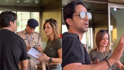 Sussanne Khan and Arslan Goni at Mumbai airport. (Viral Bhayani) Sussanne Khan and Arslan Goni at Mumbai airport. (Viral Bhayani)