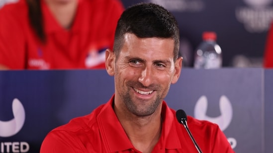 Novak Djokovic speaks at a news conference. (AP)