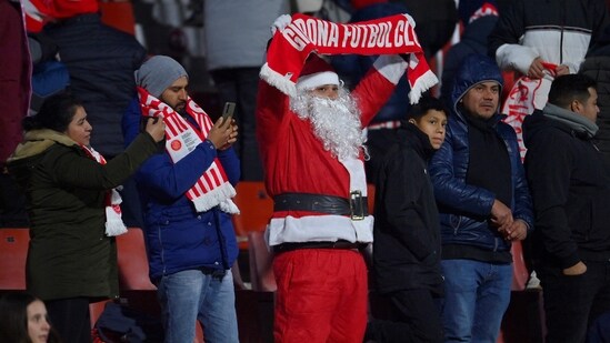 A Girona supporter dressed as Santa Claus. (AFP)