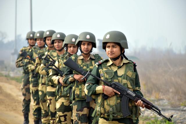 These women guard the border in shifts, including night patrols, along with men colleagues. These women guard the border in shifts, including night patrols, along with men colleagues.