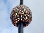 The New Year's Eve ball is shown in Times Square on Saturday, Dec. 30, 2023 in New York. With throngs of revelers set to usher in the new year under the bright lights of Times Square, officials and organizers say they are prepared to welcome the crowds and ensure their safety.
