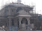The ongoing construction work of Ram Temple in Ayodhya. (Deepak gupta/ht) The ongoing construction work of Ram Temple in Ayodhya. (Deepak gupta/ht)