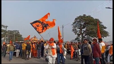 The procession being taken out in Prayagraj on Sunday. (HT)