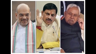 Union home minister Amit Shah is renowned for his complex pre-poll mathematics. This time, the BJP has already made its play for the Yadav vote by appointing Mohan Yadav chief minister of Madhya Pradesh in December. Which makes the playing field far more complex for regional satraps such as Bihar CM and JDU chief Nitish Kumar. (PTI, ANI) Union home minister Amit Shah is renowned for his complex pre-poll mathematics. This time, the BJP has already made its play for the Yadav vote by appointing Mohan Yadav chief minister of Madhya Pradesh in December. Which makes the playing field far more complex for regional satraps such as Bihar CM and JDU chief Nitish Kumar. (PTI, ANI)