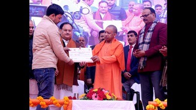 Uttar Pradesh chief minister Yogi Adityanath at ‘Viksit Bharat Sankalp Yatra’ in Lucknow on December 31. (Sourced)