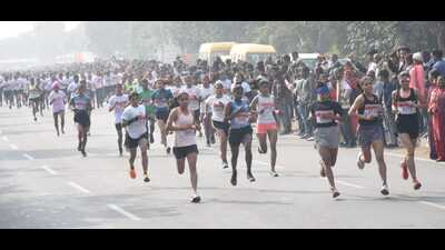 Women participants take part in the ‘Women’s Half Marathon’, in Lucknow on Sunday. (Deepak Gupta/HT Photo) Women participants take part in the ‘Women’s Half Marathon’, in Lucknow on Sunday. (Deepak Gupta/HT Photo)