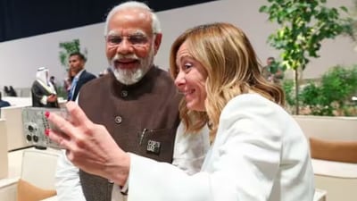 This image was captured during the COP28 summit in Dubai and was shared on social media by Italian Prime Minister Giorgia Meloni. “Good friends at COP28" she captioned the post. The Italian PM also captioned the image with the hashtag ‘Melodi’ – an amalgamation of the last names of PM Modi and Italian PM Meloni. Users on social media labelled it as the ‘selfie of the year.’ (narendramodi.in) This image was captured during the COP28 summit in Dubai and was shared on social media by Italian Prime Minister Giorgia Meloni. “Good friends at COP28" she captioned the post. The Italian PM also captioned the image with the hashtag ‘Melodi’ – an amalgamation of the last names of PM Modi and Italian PM Meloni. Users on social media labelled it as the ‘selfie of the year.’ (narendramodi.in)