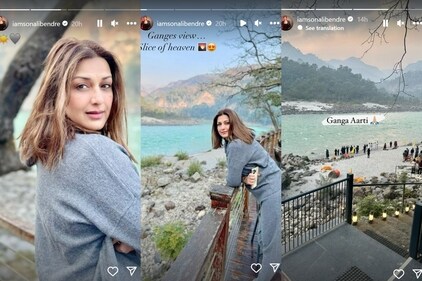Sonali Bendre enjoys the Ganges view. Sonali Bendre enjoys the Ganges view.