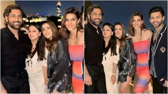 Kriti Sanon, MS Dhoni, Sakshi Dhoni, Nupur Sanon and their friends pose during a bash in Dubai. (Instagram)