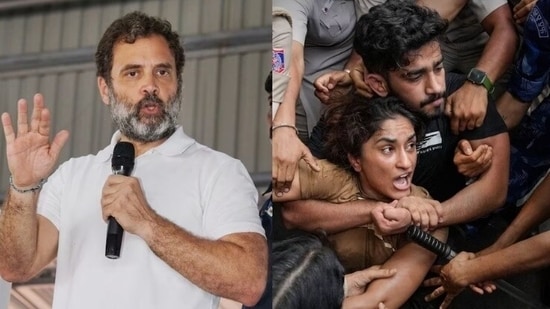 Congress leader Rahul Gandhi and wrestler Vinesh Phogat