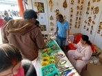 A stall put up on the occasion of phase 2 of Kashi Tamil Sangamam in Varanasi. (HT Photo)