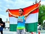 Meerut’s Priyanka Goswami after winning silver in 20-km race walk at Asian Athletics meet in Bangkok on Sunday. (Sourced)
