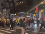 Videos on X show pro-Palestinian protesters marching towards Times Square, where a grand New Year’s celebration is taking place (@Kahlissee/X)