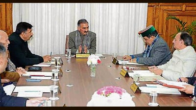 Chief minister Sukhvinder Singh Sukhu with other ministers during the cabinet meeting on Monday. (HT Photo) Chief minister Sukhvinder Singh Sukhu with other ministers during the cabinet meeting on Monday. (HT Photo)