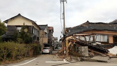 This general view shows badly damaged buildings along a street in the city of Wajima, Ishikawa prefecture on January 1, 2024, after a major 7.5 magnitude earthquake struck the Noto region in Ishikawa prefecture. (AFP) This general view shows badly damaged buildings along a street in the city of Wajima, Ishikawa prefecture on January 1, 2024, after a major 7.5 magnitude earthquake struck the Noto region in Ishikawa prefecture. (AFP)