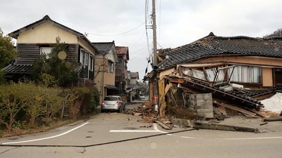 Badly damaged buildings along a street in the city of Wajima, Ishikawa prefecture. (AFP) Badly damaged buildings along a street in the city of Wajima, Ishikawa prefecture. (AFP)