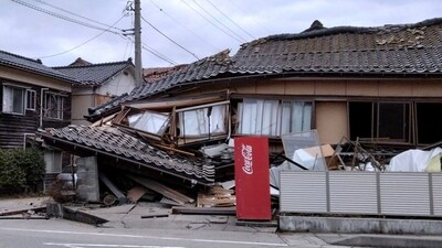A collapsed house following an earthquake is seen in Wajima, Ishikawa prefecture, Japan. (via REUTERS)