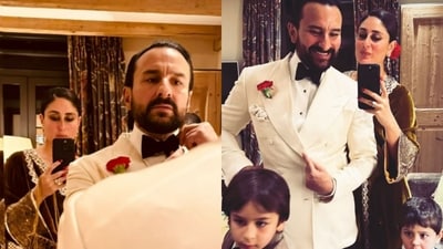Kareena Kapoor, Saif Ali Khan, Taimur Ali Khan and Jehangir from New Year's eve. Kareena Kapoor, Saif Ali Khan, Taimur Ali Khan and Jehangir from New Year's eve.