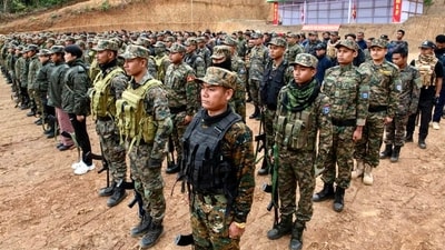 Members of banned group UNLF after signing the peace agreement. (Amit Shah/X) Members of banned group UNLF after signing the peace agreement. (Amit Shah/X)