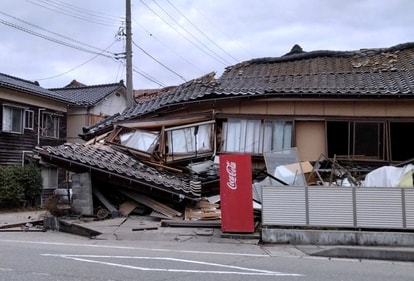 A collapsed house following an earthquake is seen in Wajima, Ishikawa prefecture. (Reuters)