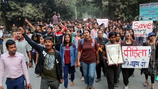 IIT-BHU students take out a protest march demanding justice on November 8. (ANI)