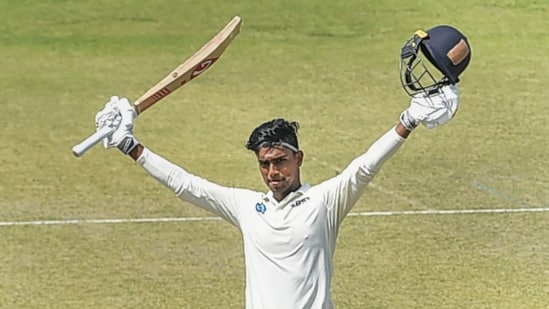 Kumar Kushagra of Jharkhand during preliminary quarter final match of Ranji Trophy match against Nagaland, in Kolkata (PTI)