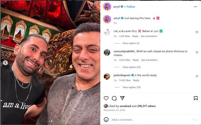Orry with Salman Khan (Instagram: orry1/screengrab) Orry with Salman Khan (Instagram: orry1/screengrab)