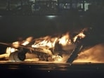 Fire at Japan Airport: A Japan Airlines plane is on fire on the runway of Haneda airport in Tokyo, Japan.