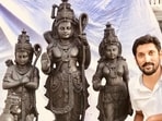 Sculptor Arun Yogiraj with idol of Lord Ram.