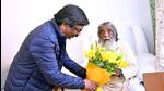Jharkhand chief minister Hemant Soren meets his father Shibu Soren in Ranchi on Tuesday. (ANI)