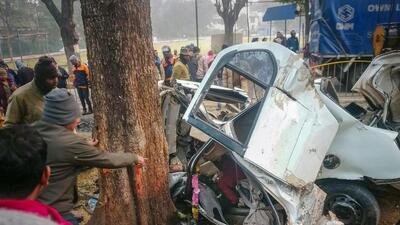 At least six people were killed after the car they were travelling in hit a road divider in Jamshedpur on January 1. (PTI) At least six people were killed after the car they were travelling in hit a road divider in Jamshedpur on January 1. (PTI)