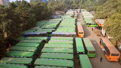 Buses parked at Bankipur Bus Terminal in Patna on Tuesday. (Santosh Kumar/HT) Buses parked at Bankipur Bus Terminal in Patna on Tuesday. (Santosh Kumar/HT)